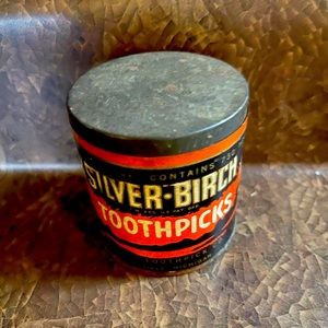 Antique silver birch toothpicks beautiful container